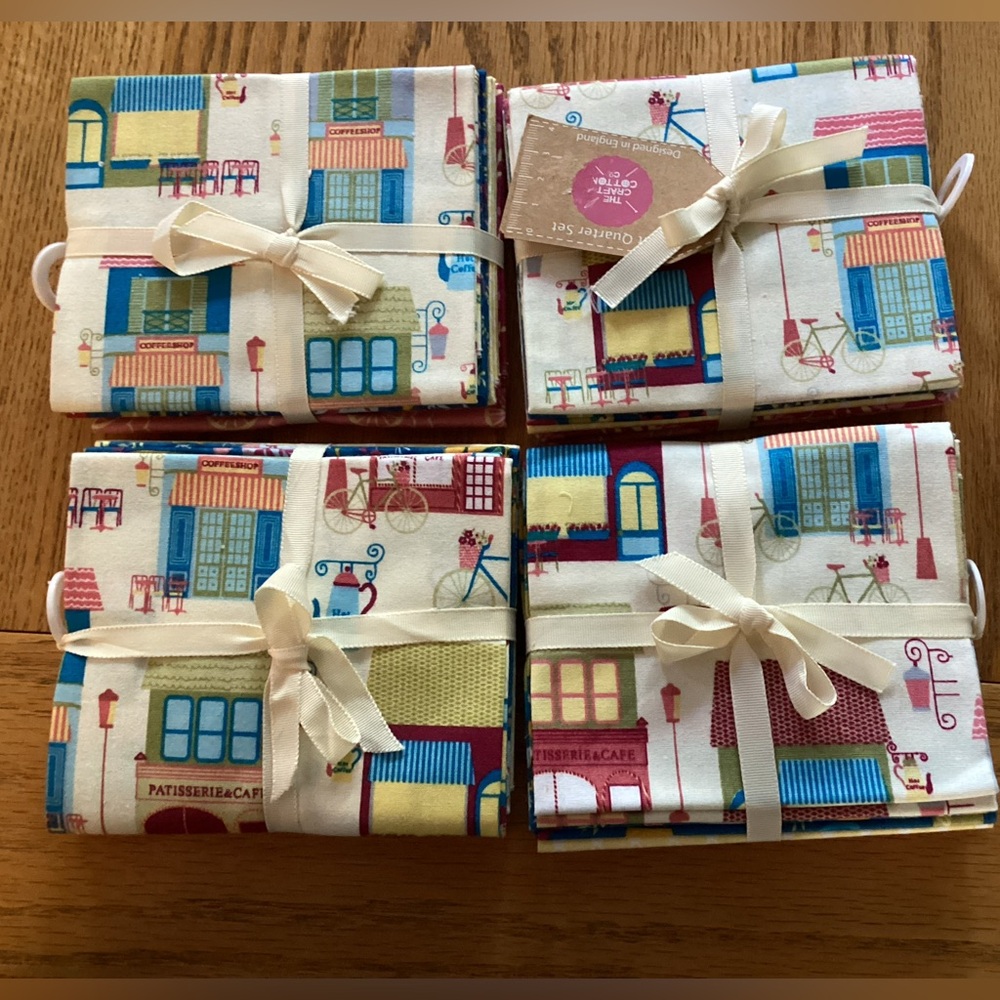 Fat Quarters-4 identical sets with bikes, flowers, and village